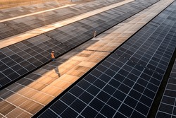 Employees Solar Park Walk Between Rows 2314074083