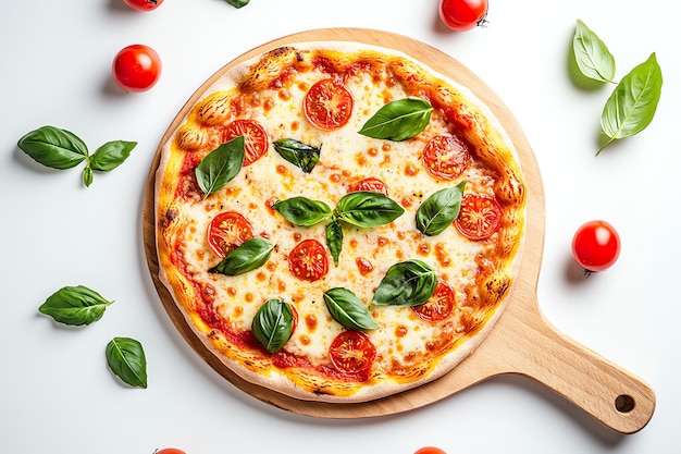Delicious pizzas on a wooden board featuring a colorful vegetable pizza with fresh toppings | Premium AI-generated image