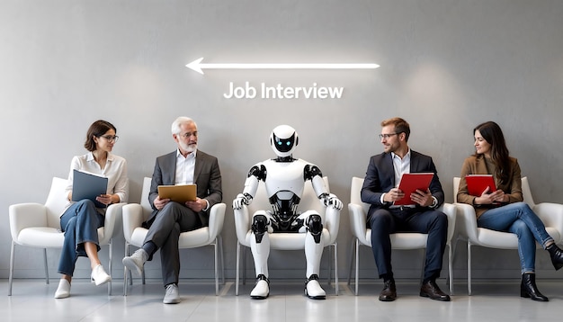 human vs robot job interview in modern workplace