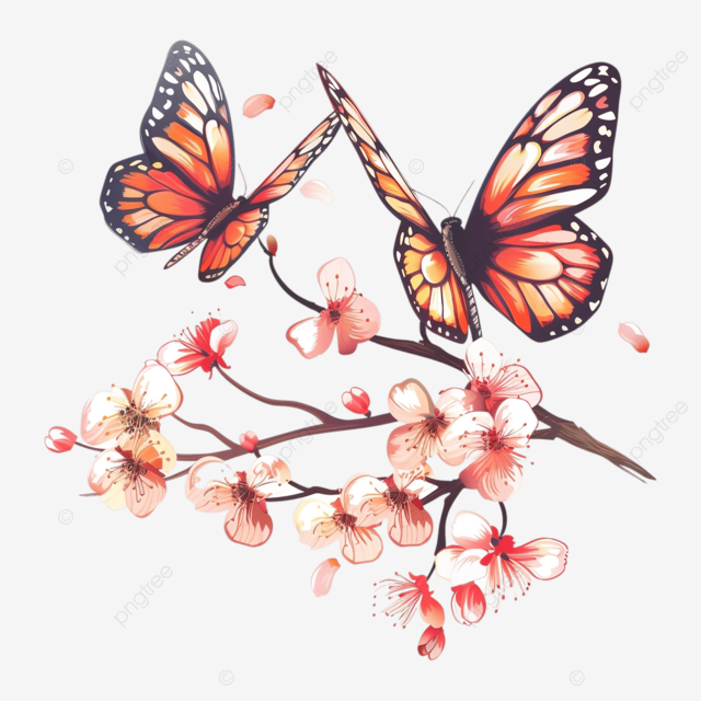 Beautiful Butterfly On A Cherry Blossom Tree, Butterfly, Cherry Blossom Tree, Nature PNG Transparent Image and Clipart for Free Download