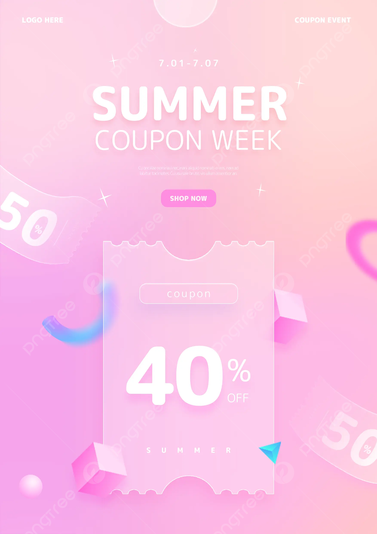 Summer Coupon Promotion Pink Gradient Poster Template Download on Pngtree