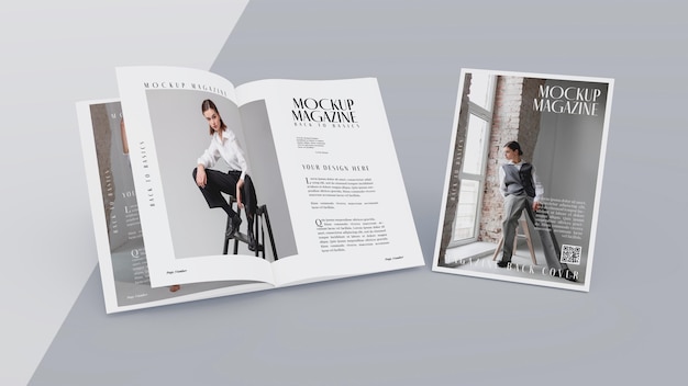 Premium PSD | Top view on opened magazine design mockup